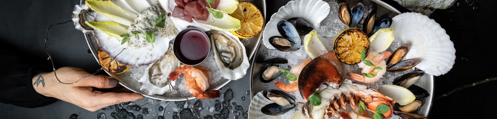 table scape of a selection of seafood