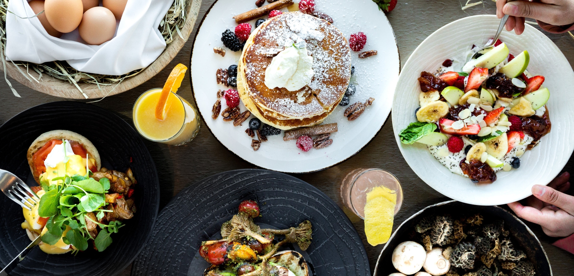 A table with various brunch foods