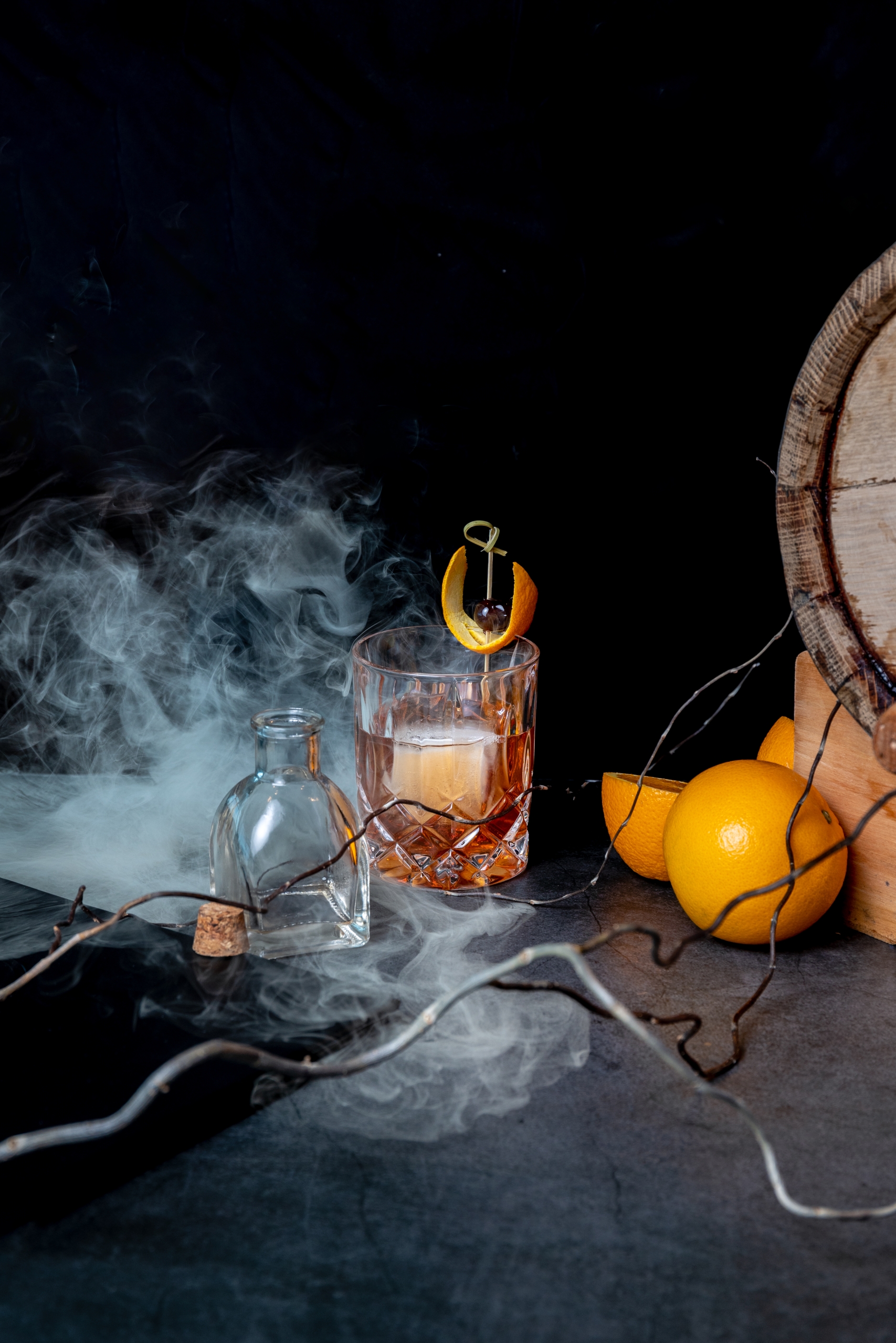 Barrel-aged smoked old fashioned